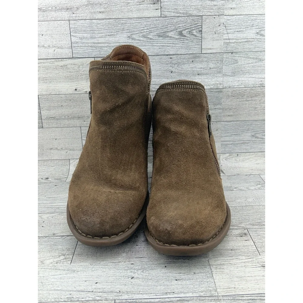 Born Brown Suede Ankle‎ Boots Dual Zipper Block Heel Booties Men US 9.5 EU 41
